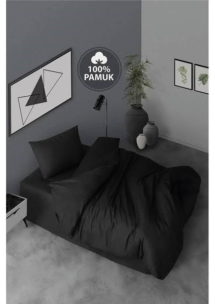 3 Parça Tek Kişilik Siyah Nevresim Takımı