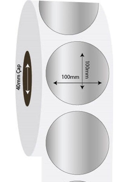 Boş Yapışkanlı Gümüş Metalize Barkod Etiketi 100MM Çap