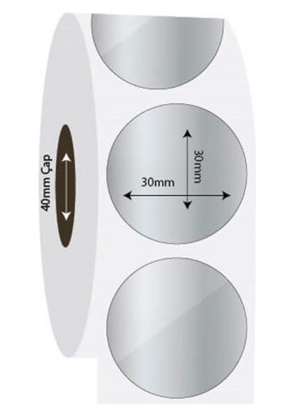 Boş Yapışkanlı Gümüş Metalize Barkod Etiketi 30MM Çap