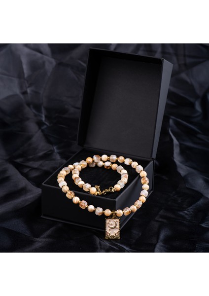 Sedef, Sitrin ve Hematit Doğal Taş Kadın Kolye