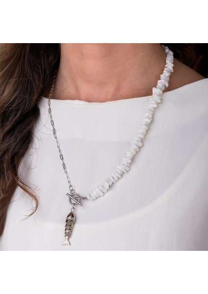 Beyaz Mercan Doğal Taş Kadın Kolye