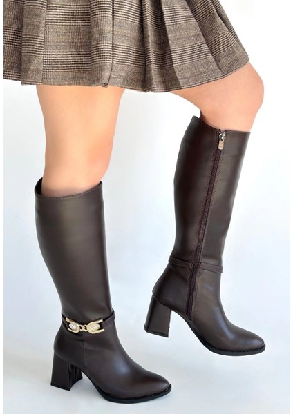 Mooni Kahverengi Cilt Topuklu Çizme fiyatları