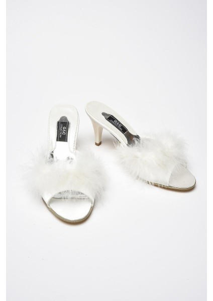 Taşlı Kaztüyü Kadın Çeyiz Terlik 155 Ekru fiyatları