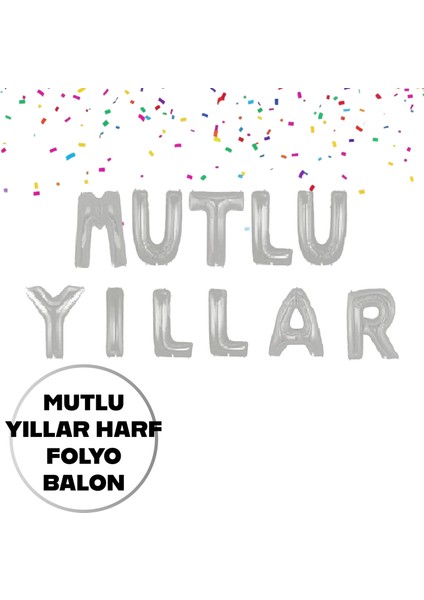 Mutlu Yıllar Gümüş Folyo Balon 40 cm 11 Adet Harf Balon