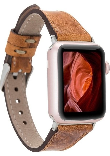 Mulvxurg URG02 Apple Watch Uyumlu Deri Kordon 38-40-41MM Slim G19 Taba (Mulvix)