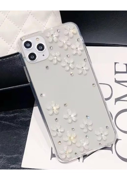 Iphone Uyumlu Şeffaf Taşlı Beyaz Çiçekli Kılıf fiyatları