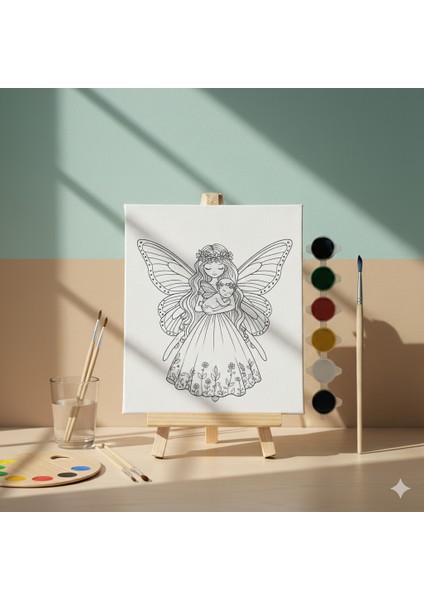 Çocuklar Için Peri Anne ve Bebeği Eğiti ve Eğlenceli Tuval Boyama Seti