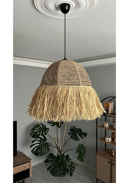 El Yapımı Saçaklı Jüt Halat Hasır Bohem Rustik Avize Kafe, Balkon, Salon Sarkıt Avize (40CM) fırsatları