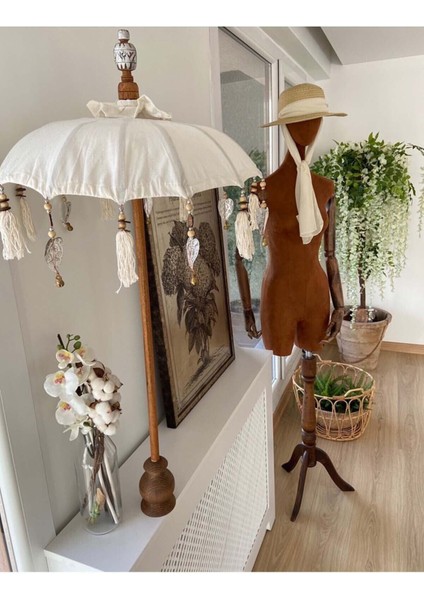Masa Üstü Için Dekoratif Bali Şemsiyesi 80 cm Krem