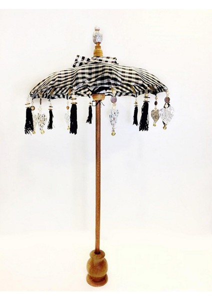 Ahşap Ayaklı Dekoratif Bali Şemsiyesi 80 Cm- Yeşil