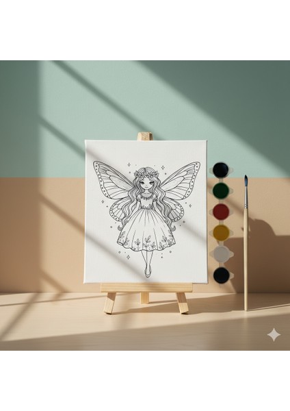 Çocuklar Için Peri Kizi Baskılı Eğitici ve Eğlenceli Tuval Boyama Seti