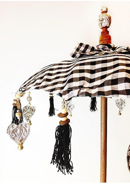 Masa Üstü Için Ahşap Malzeme Ayaklı Dekoratif Bali Şemsiyesi 80 Cm- Yeşil