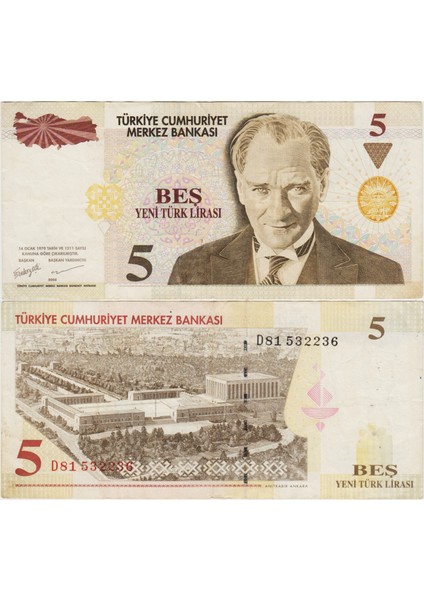 8. Emisyon 5 Ytl D54 Yeni Türk Lirası. Çok Temiz.