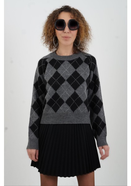 Füme Baklava Desenli Kazak modelleri