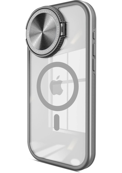 iPhone 15 Pro Max Kılıf Teleskop Lens Magsafe Silikon Kapak - Titan GRI-(5796)