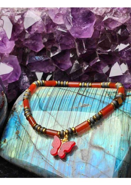 Orijinal Akik Taşı Bileklik Hematit Taş Tasarımlı