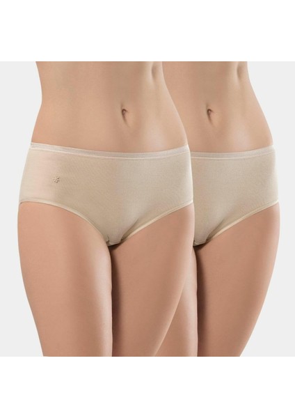 Kadın Ribanalı Dikişsiz 2'li Pamuklu Bikini Külot 234/TEN