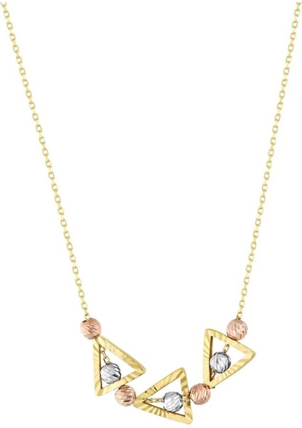 14 Ayar Üç Renkli Dorika Tasarım Altın Kolye