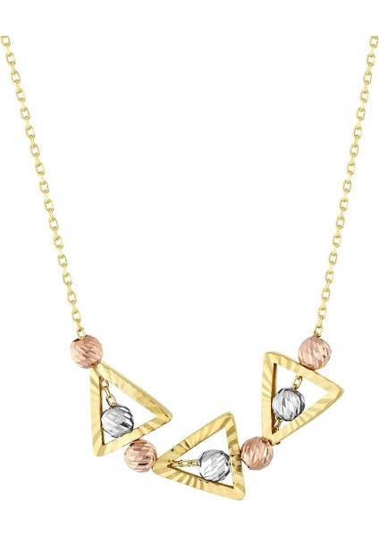 14 Ayar Üç Renkli Dorika Tasarım Altın Kolye fiyatları