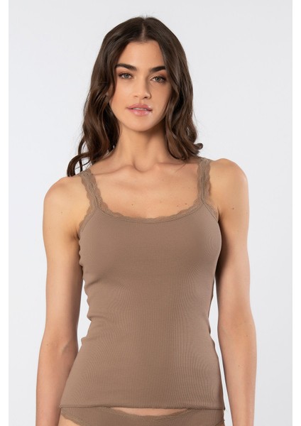 Kadın Likralı Dantelli Ip Askılı Kaşkorse 926/VIZON