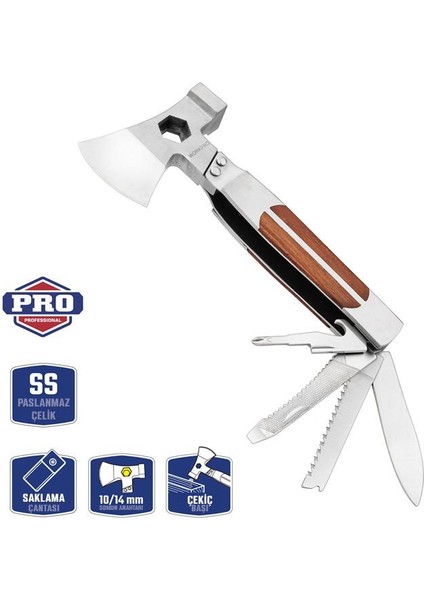 WP383001 12 In 1 Çok Fonksiyonlu Profesyonel Mini Balta/çekiç Alet Seti + Taşıma Kılıfı