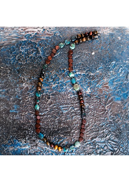 Kaplan Gözü, Turkuaz, Sinameki Ağacı ve Hematit Doğal Taş Kadın Kolye fiyatları