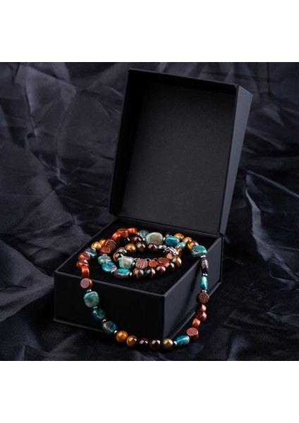 Kaplan Gözü, Turkuaz, Sinameki Ağacı ve Hematit Doğal Taş Kadın Kolye fırsatları