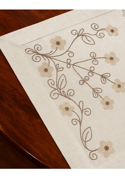 Buldan Kahverengi Süzeni Nakış Işlemeli Masa Örtüsü fiyatları