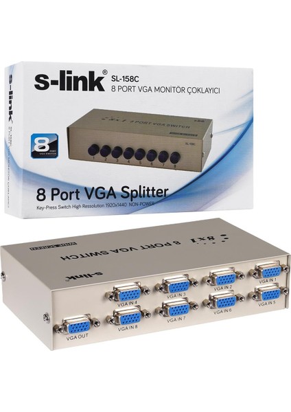 S-Link SL-158C 8x1 Port VGA Switch 8 Giriş - 1 Çıkış Çoklayıcı Çoğaltıcı fiyatları
