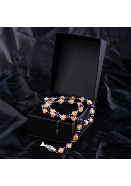 Ametist, Sitrin ve Çelik Boncuk Doğal Taş Kadın Kolye fiyatları