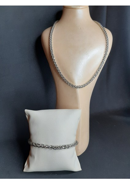 Mryart Angelus Lufigo Unisex Model Kalın Zincir Kolye ve Bileklik Set