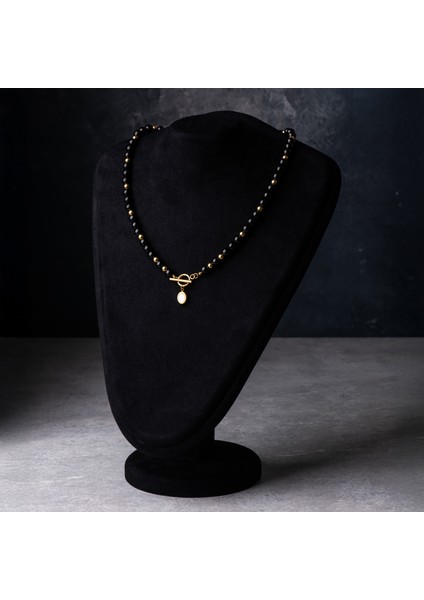 Oniks ve Çelik Boncuk Doğal Taş Kadın Kolye fiyatları