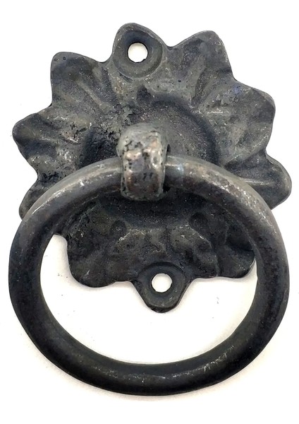 Antika Tarz Dekoratif Pirinç Çiçek Mobilya Kulbu, Kapı Kilit Halkası - 50MM, Oksit ( Lisinya )