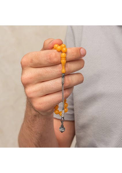 Gümüş Top Kazaz Püsküllü Sarı Yuvarlak Sıkma Kehribar Tesbih fiyatları