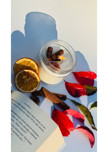 Tarçın Kokulu Kavanoz Tarçınlı Beyaz Mum