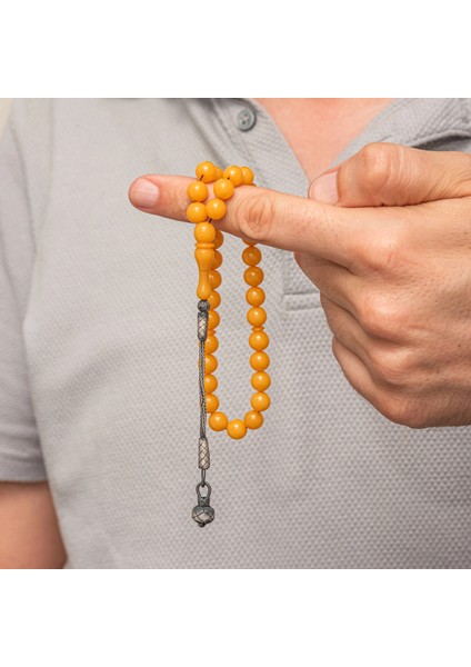 Gümüş Top Kazaz Püsküllü Sarı Yuvarlak Sıkma Kehribar Tesbih modelleri