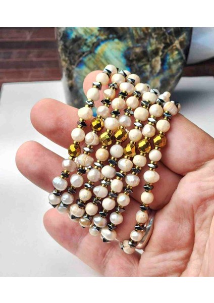 %100 Orjinal Inci Bileklik Hematit Taş Tasarımlı