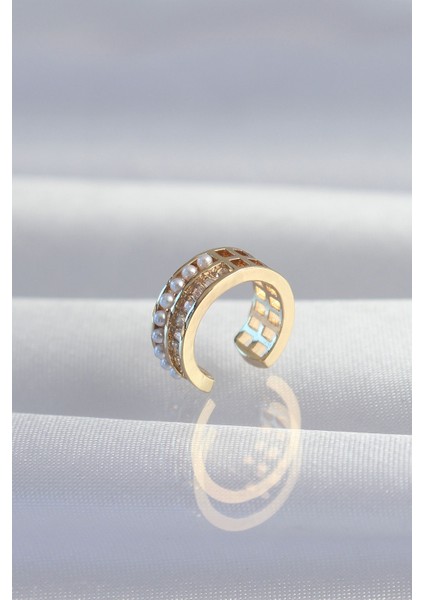 Pirinç Gold Renk Incili Baget Taşlı Earcuff Küpe - Lisinya fiyatları