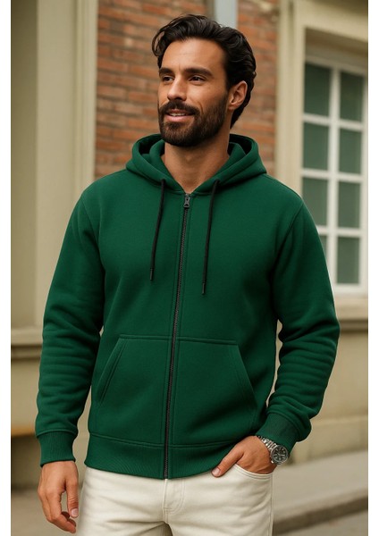 Erkek Kışlık Yeşil Oversize Uzun Hırka Sweatshirt fiyatları