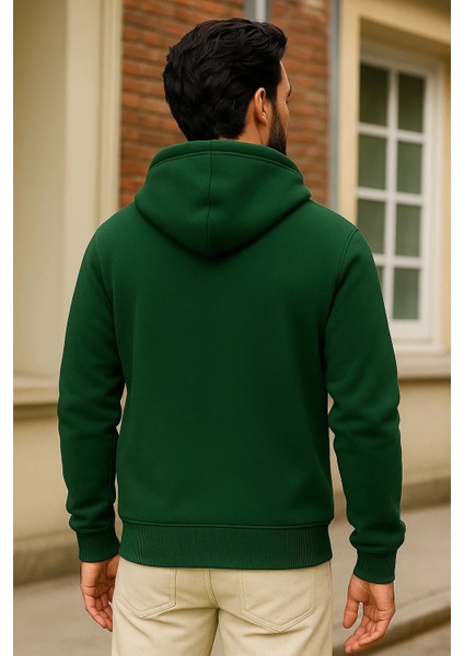 Erkek Kışlık Yeşil Oversize Uzun Hırka Sweatshirt