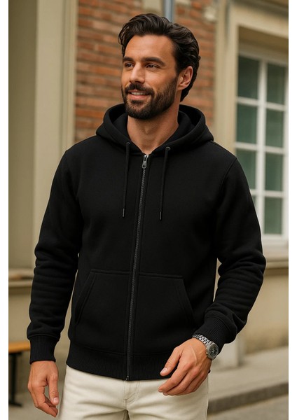 Erkek Kışlık Siyah Oversize Uzun Hırka Sweatshirt fiyatları