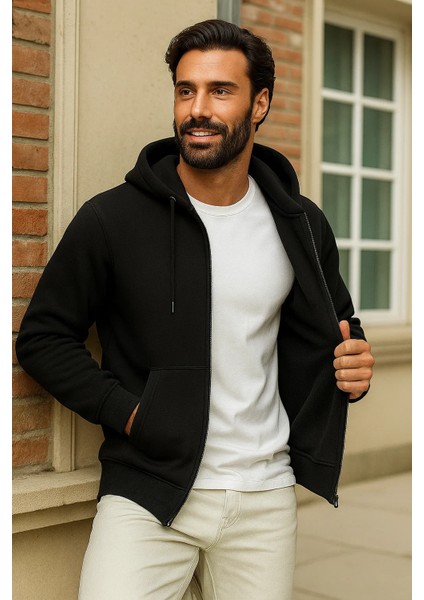 Erkek Kışlık Siyah Oversize Uzun Hırka Sweatshirt modelleri