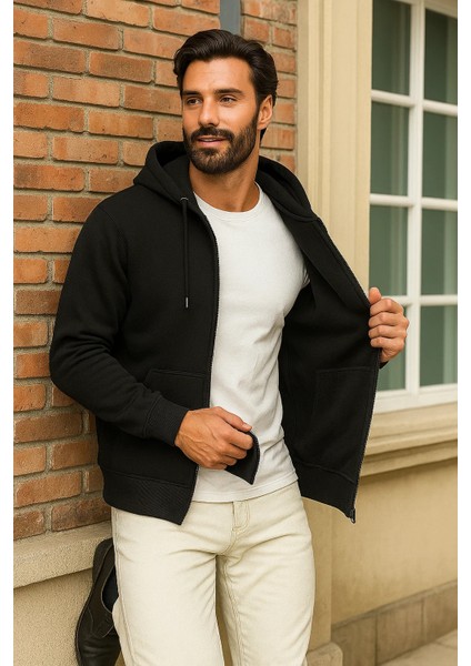 Erkek Kışlık Siyah Oversize Uzun Hırka Sweatshirt fırsatları