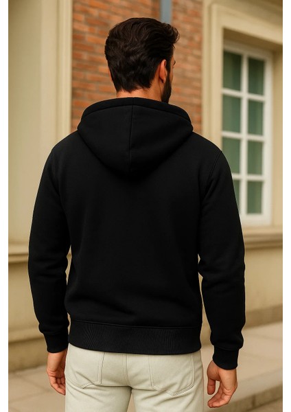 Erkek Kışlık Siyah Oversize Uzun Hırka Sweatshirt