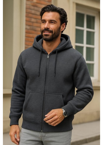 Erkek Kışlık Antrasit Oversize Uzun Hırka Sweatshirt fiyatları