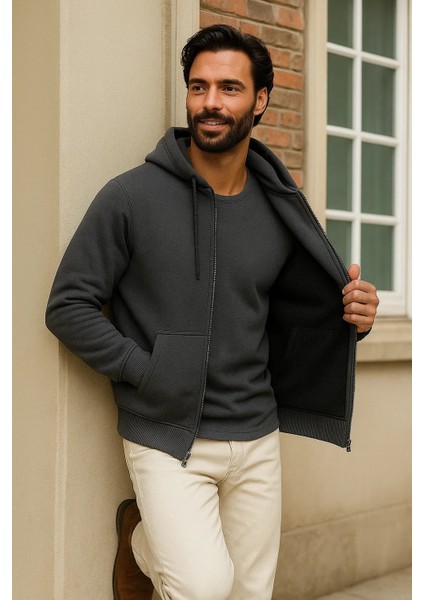 Erkek Kışlık Antrasit Oversize Uzun Hırka Sweatshirt fırsatları