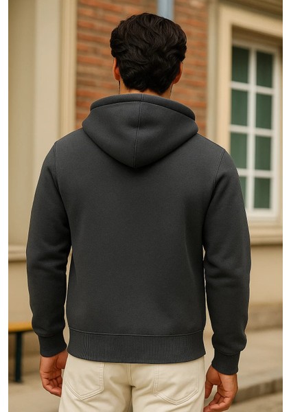 Erkek Kışlık Antrasit Oversize Uzun Hırka Sweatshirt