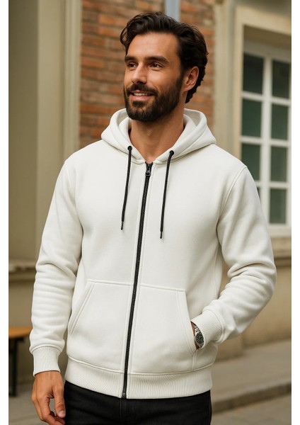 Erkek Kışlık Beyaz Oversize Uzun Hırka Sweatshirt fiyatları