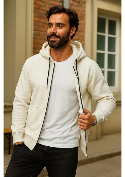 Erkek Kışlık Beyaz Oversize Uzun Hırka Sweatshirt modelleri
