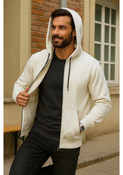 Erkek Kışlık Beyaz Oversize Uzun Hırka Sweatshirt fırsatları